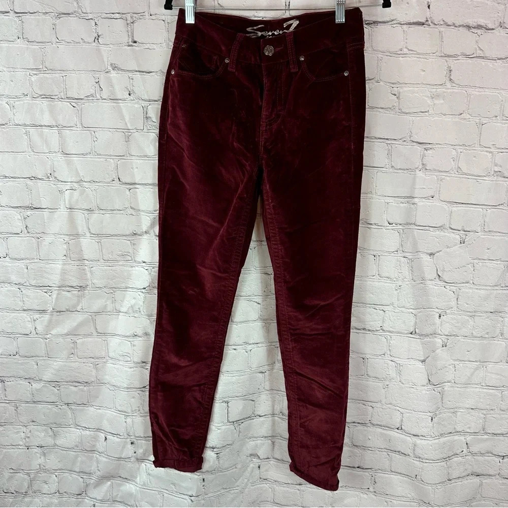 seven7 burgundy velvet high rise skinny pants sz 4 cotton blend preppy office